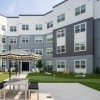 courtyard with shaded table seating
